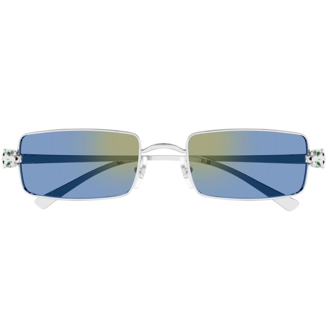 Rectangular Metal Frame Sunglasses With Panther Head Accents