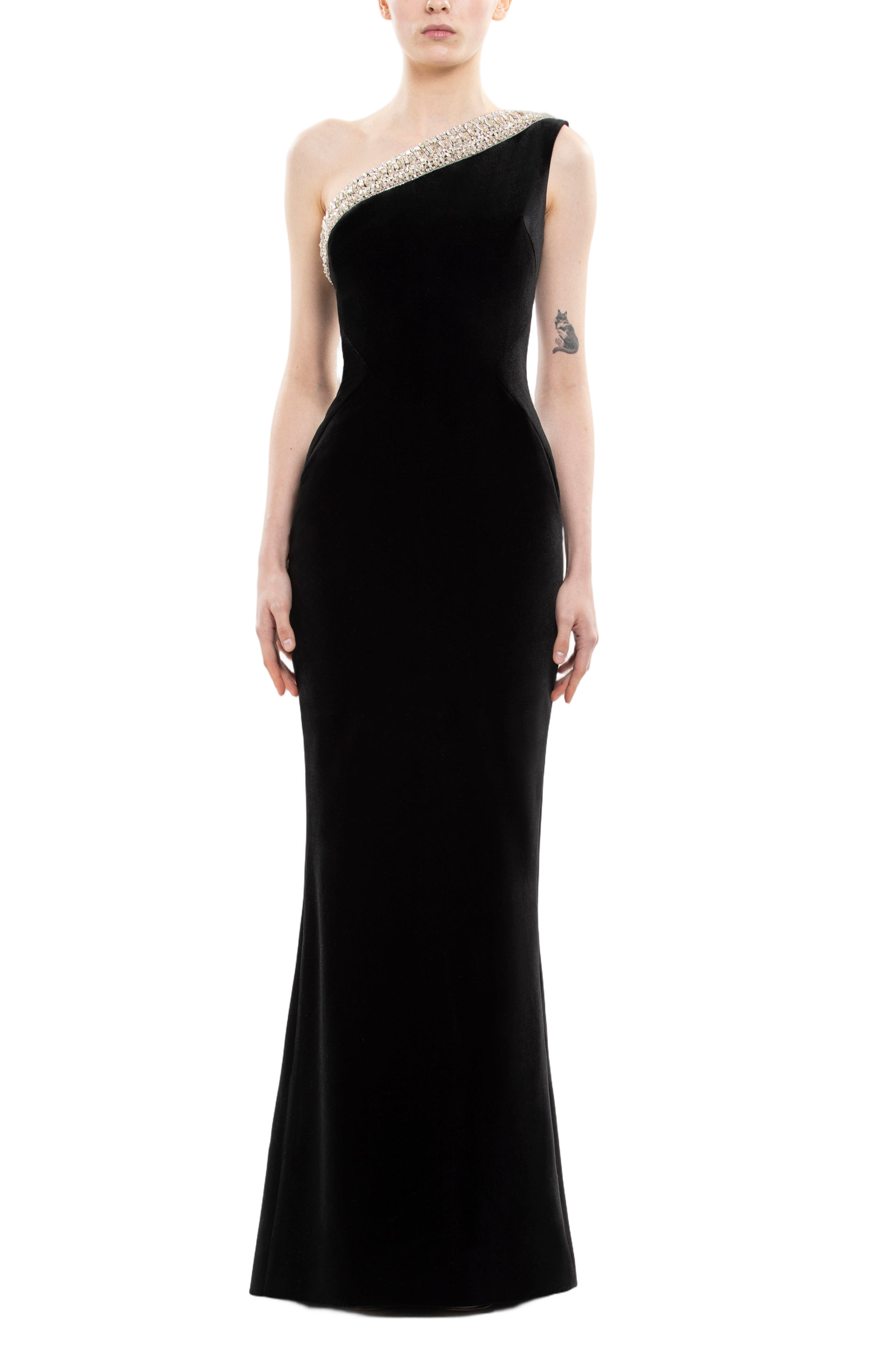 Crystal Embellished One-Shoulder Dress