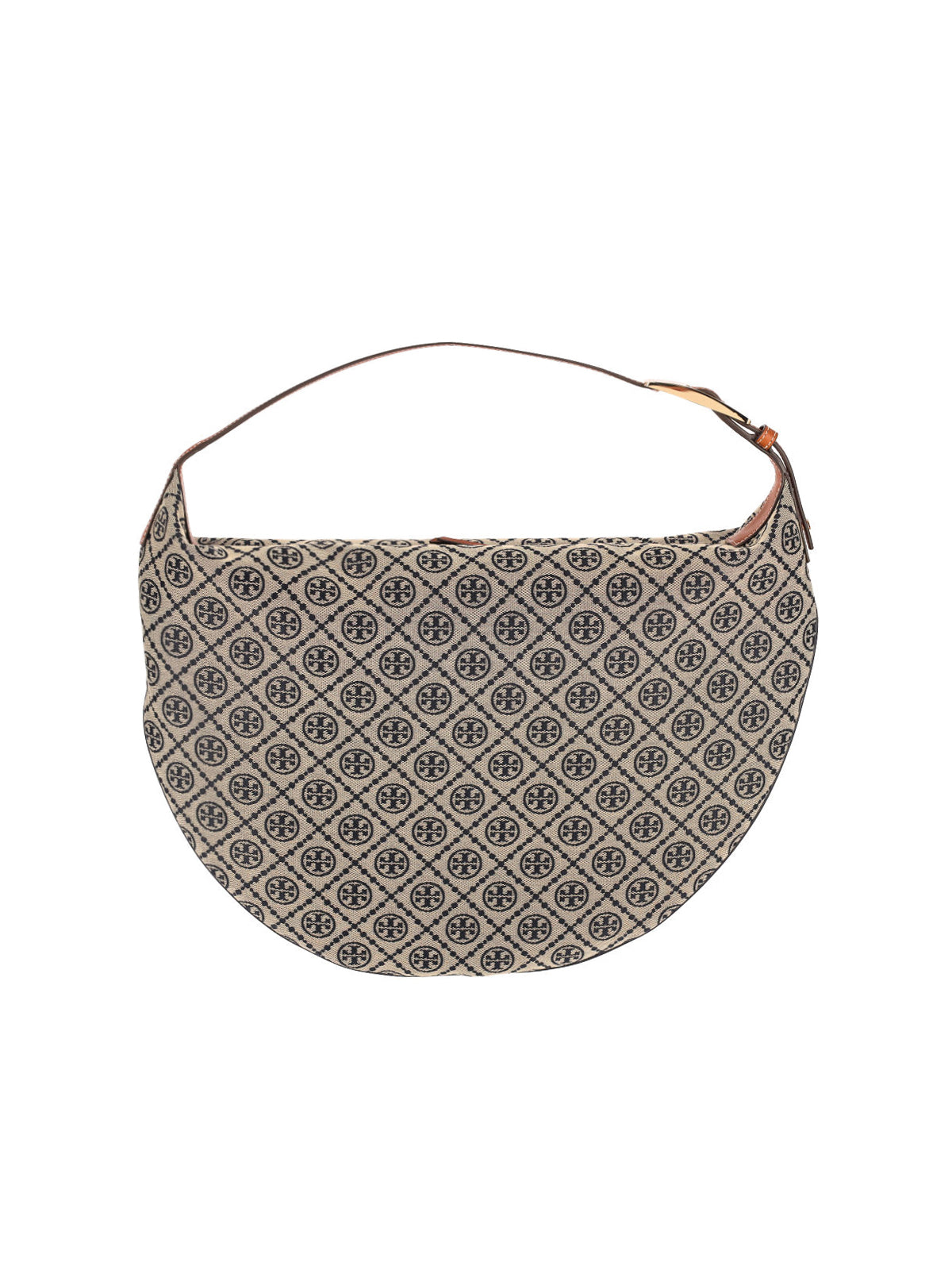 "T Monogram Balloon" Bag, Beige Cotton Blend
