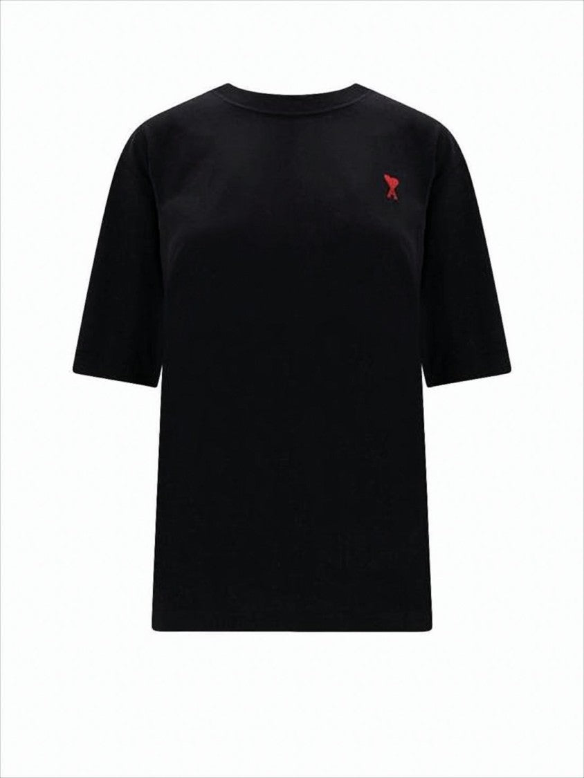 Short-Sleeve Black T-Shirt with Red Embroidered Logo