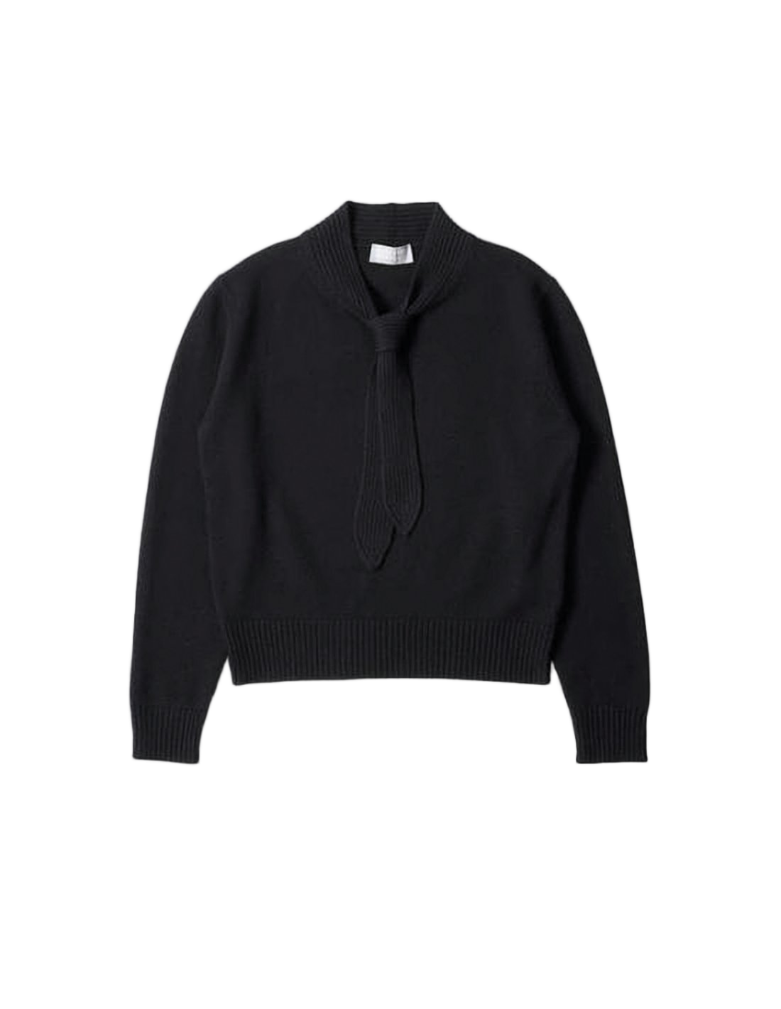 Cropped Wool Sweater With Ribbed High Neckline And Tie Detail