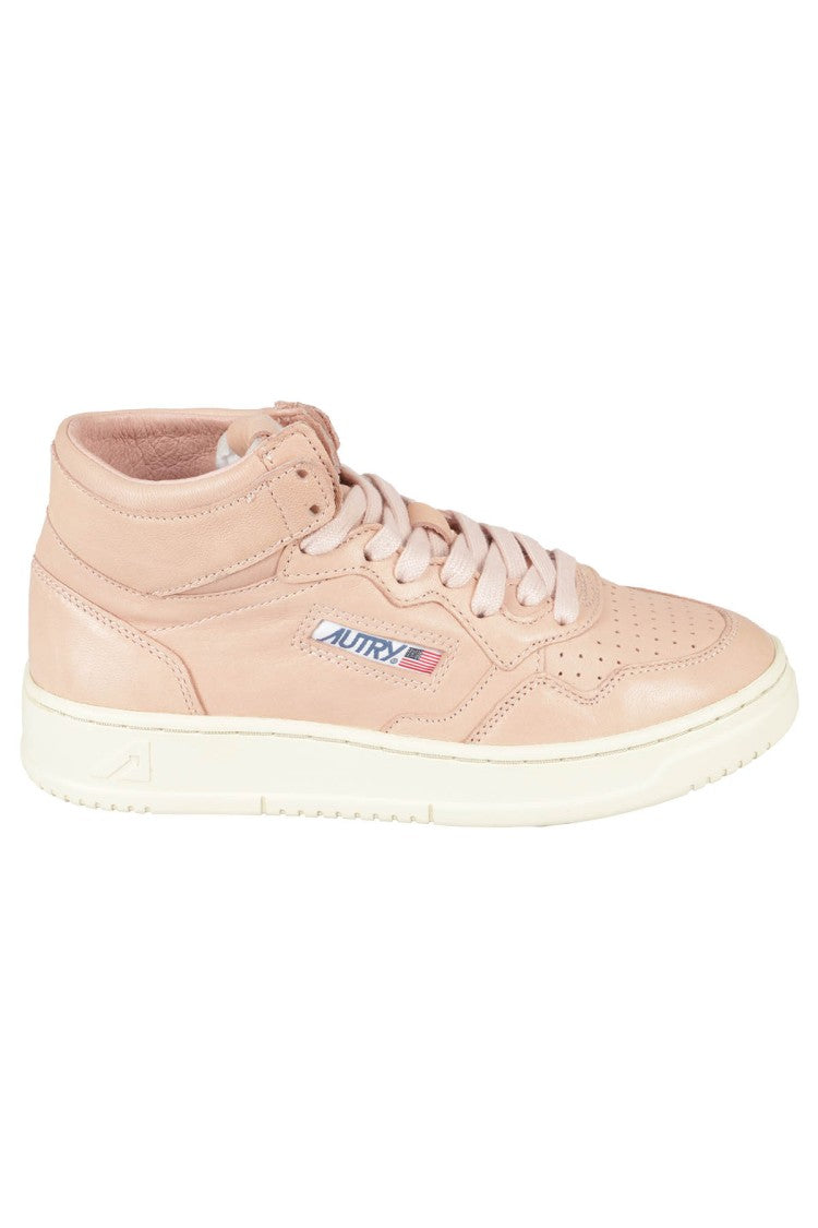 High-Top Leather Sneakers With Perforated Toe Box