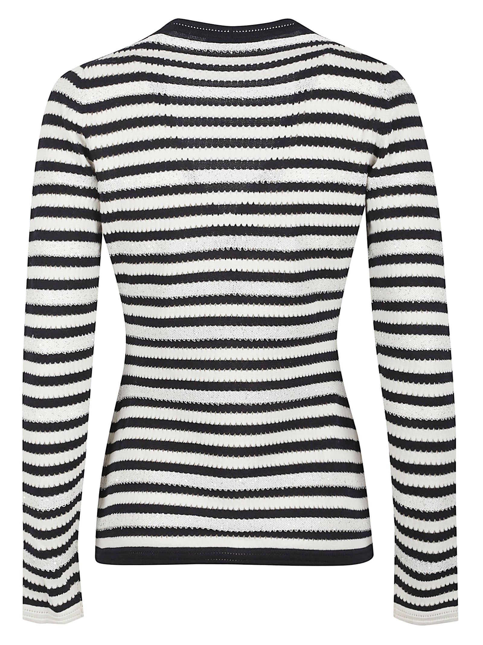 V-Neck Fitted Sweater with Striped Pattern