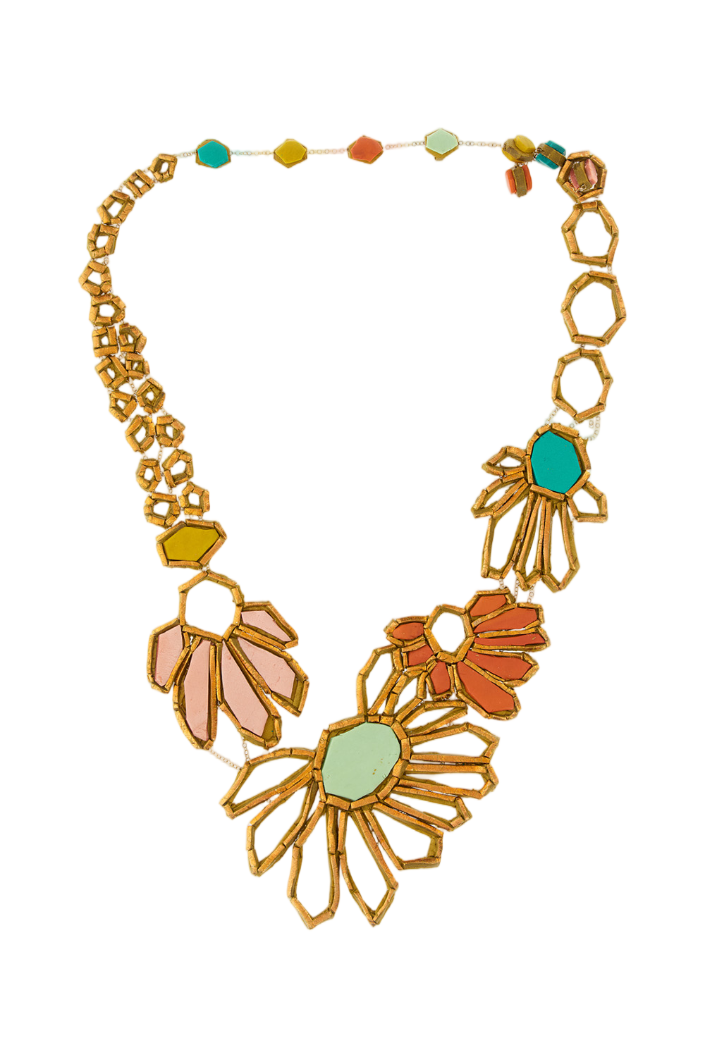 Handmade Multicolor Floral Design Necklace With Geometric Motifs