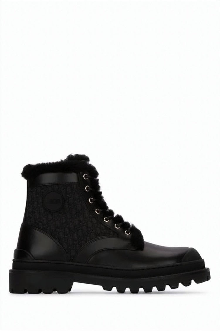 High-Top Rugged Leather and Fabric Boots