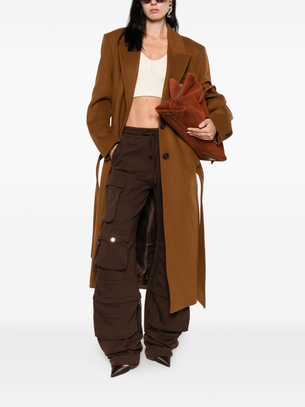 Long Camel Coat with Tailored Waist