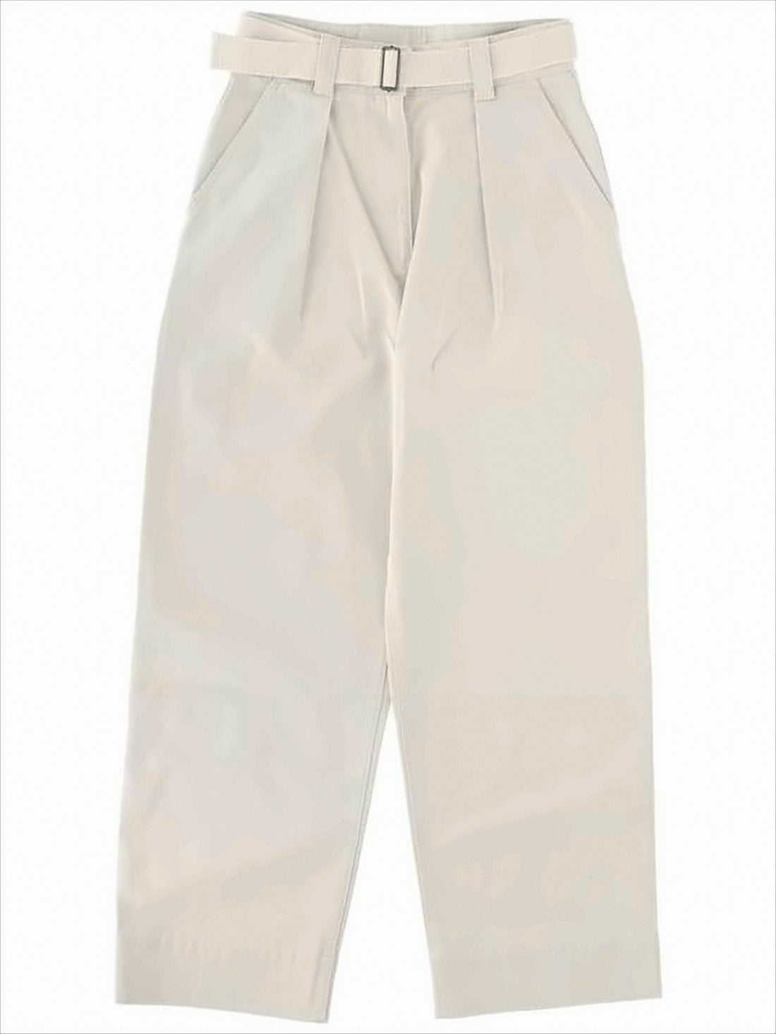High-Waisted Cropped Straight Pants with Fabric Belt
