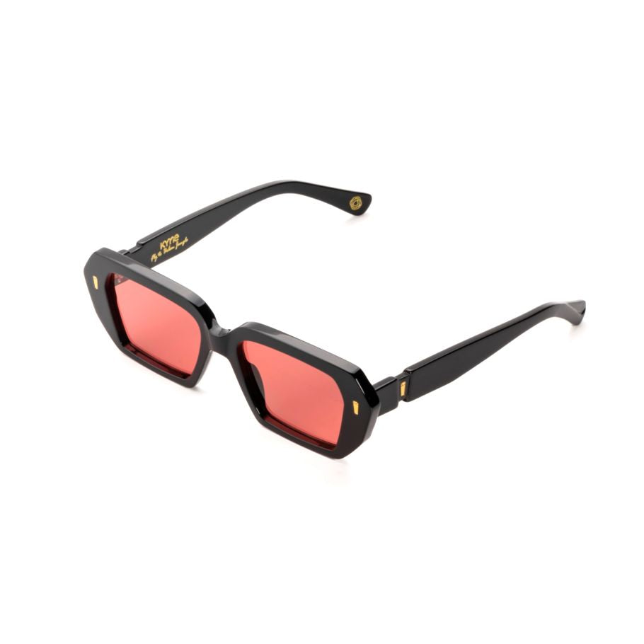 Rylee5 Geometric Rectangular Sunglasses with Bold Red Lenses
