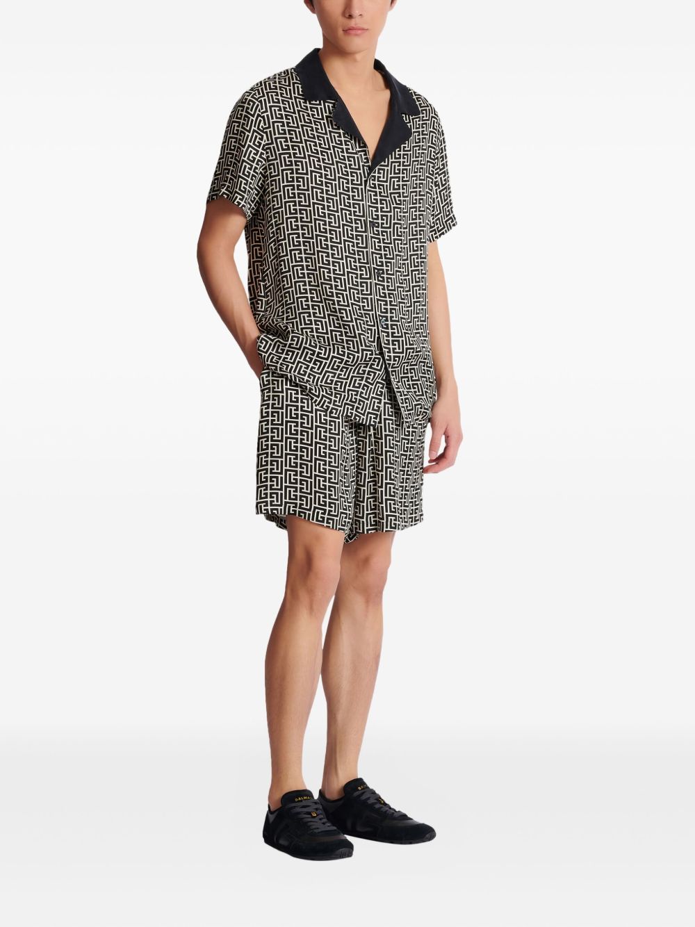 Geometric Monogram Short-Sleeve Button-Down Shirt