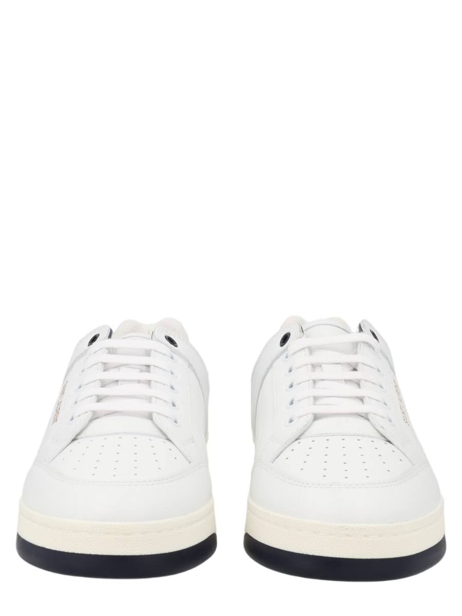 Low-Top Leather Sneakers with Gold Branding