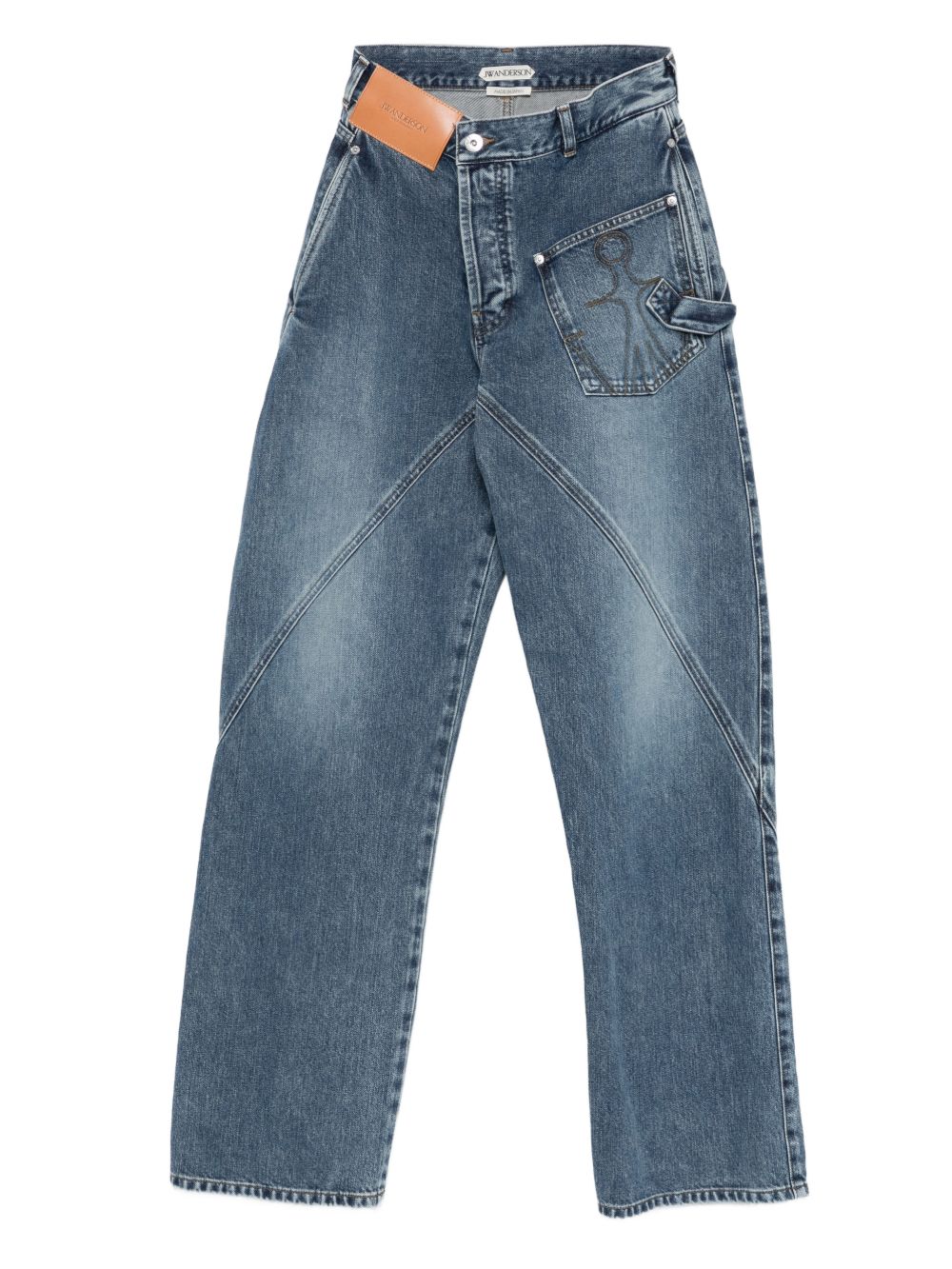 Wide-Leg Denim Jeans With Diagonal Seam Detailing