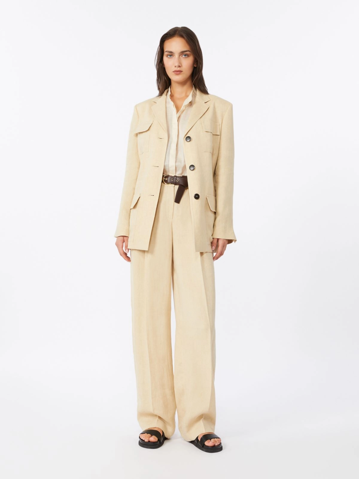 Wide-Leg Trousers with High Waist and Pleated Front
