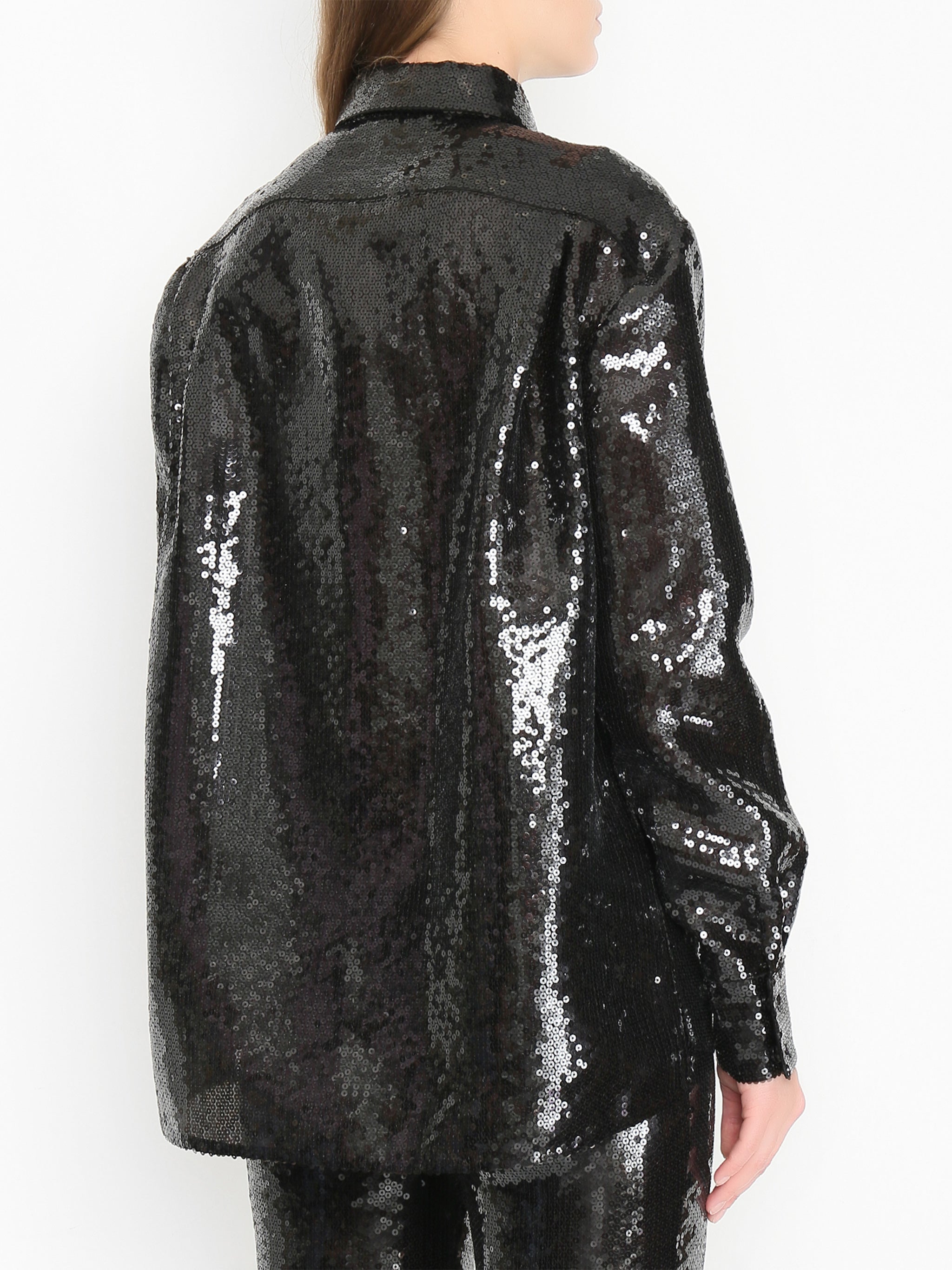 Black Sequin-Embellished Polyester Shirt