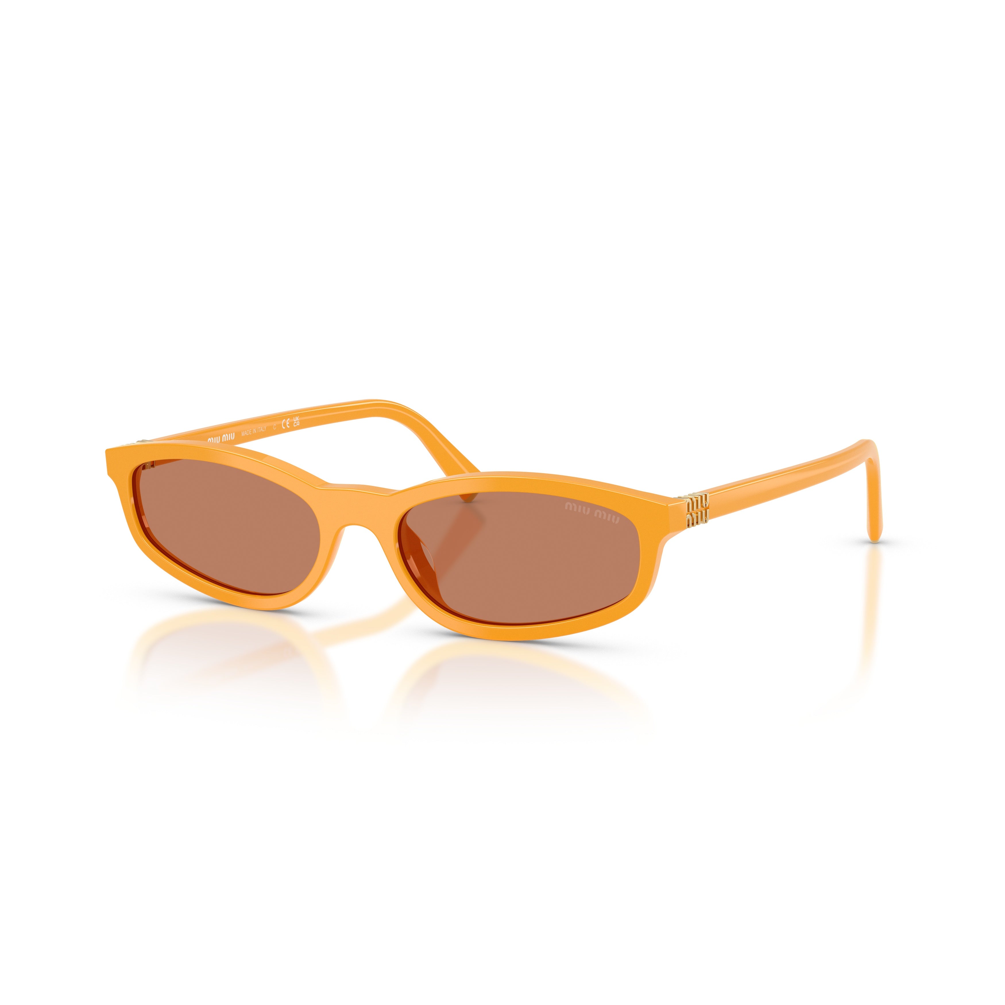 Rectangular Orange Acetate Sunglasses with Metallic Accents