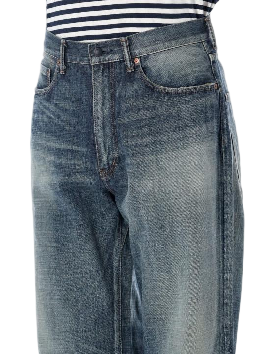Relaxed Straight-Leg Denim Pants with Vintage Wash Effect
