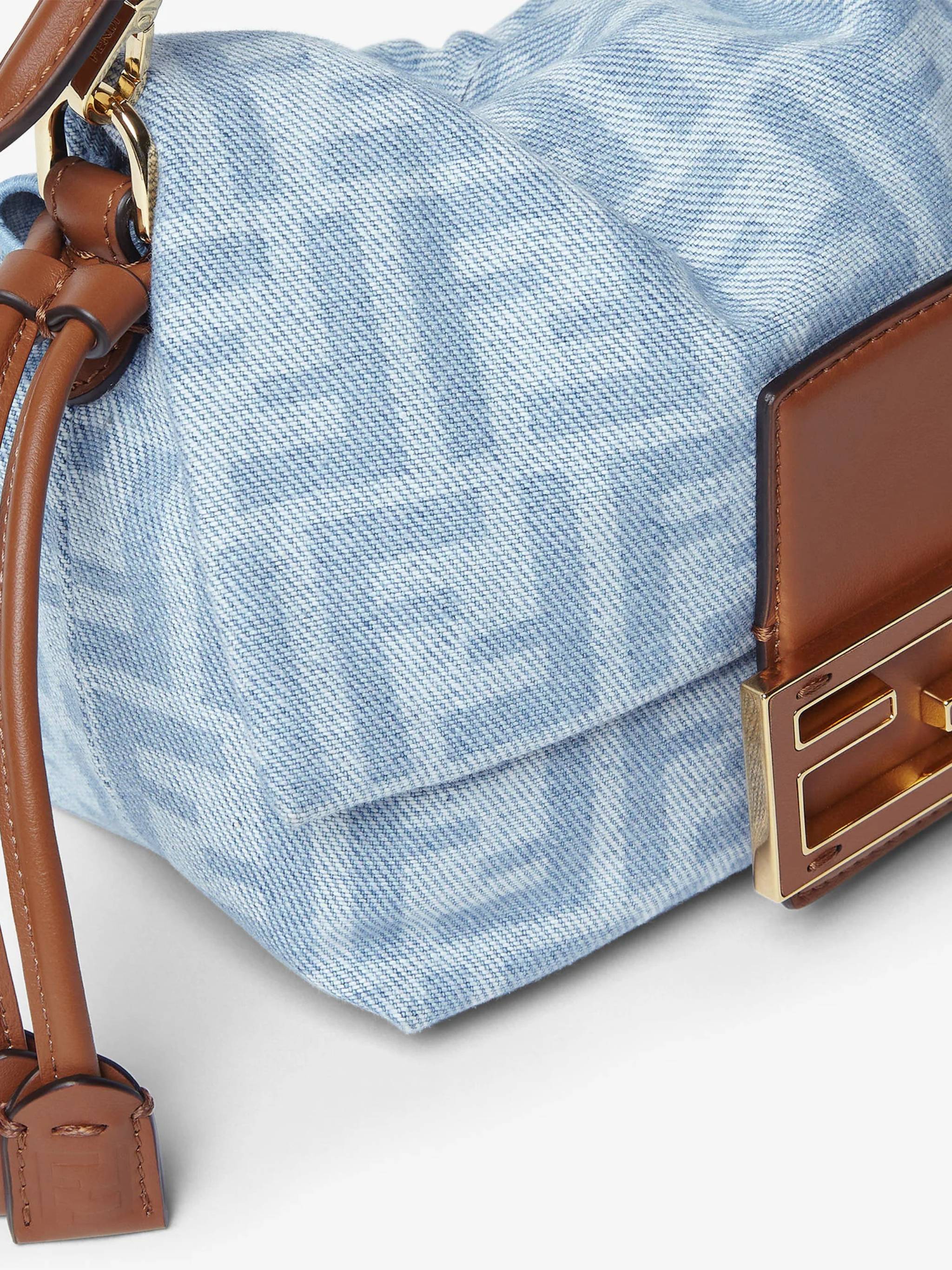 Soft Rectangular Baguette Bag with Monogram Pattern and Leather Accents