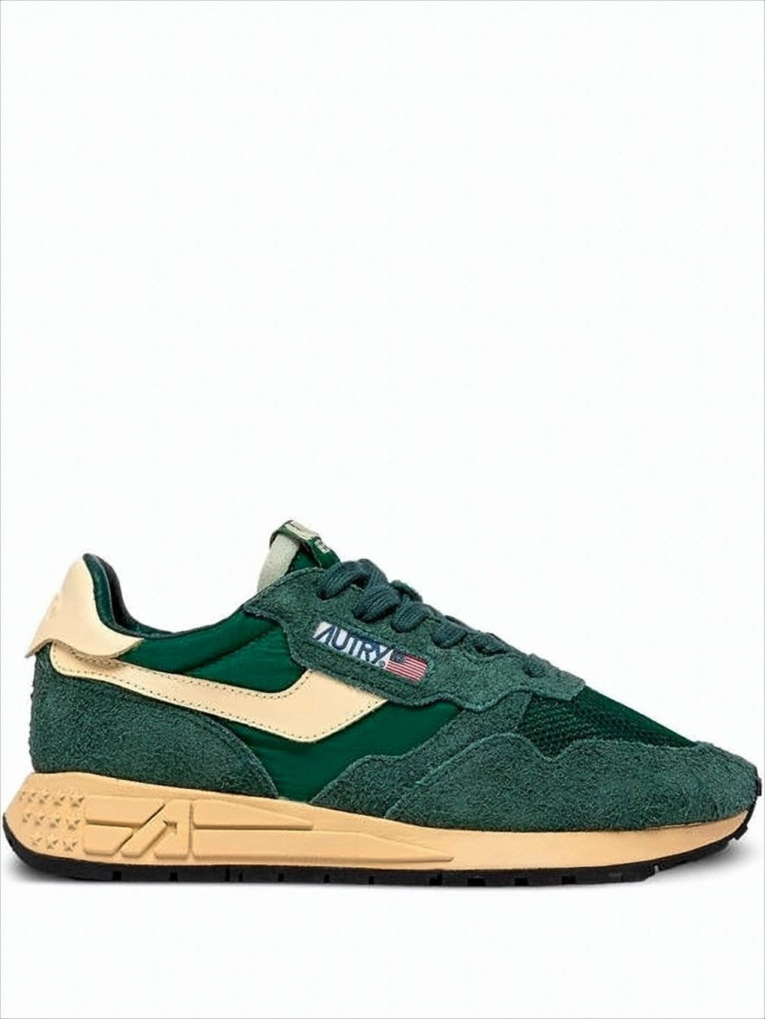 Textured Green Low-Top Sneakers with Suede