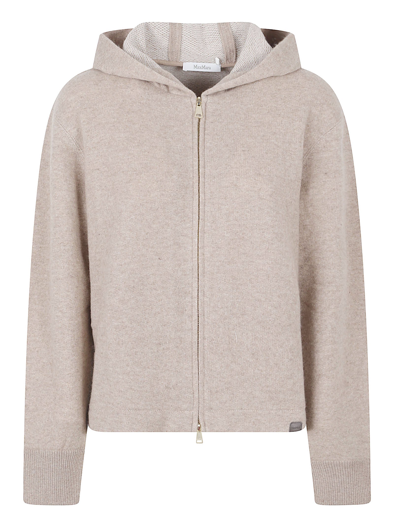 Beige Knit Sweater With Hood