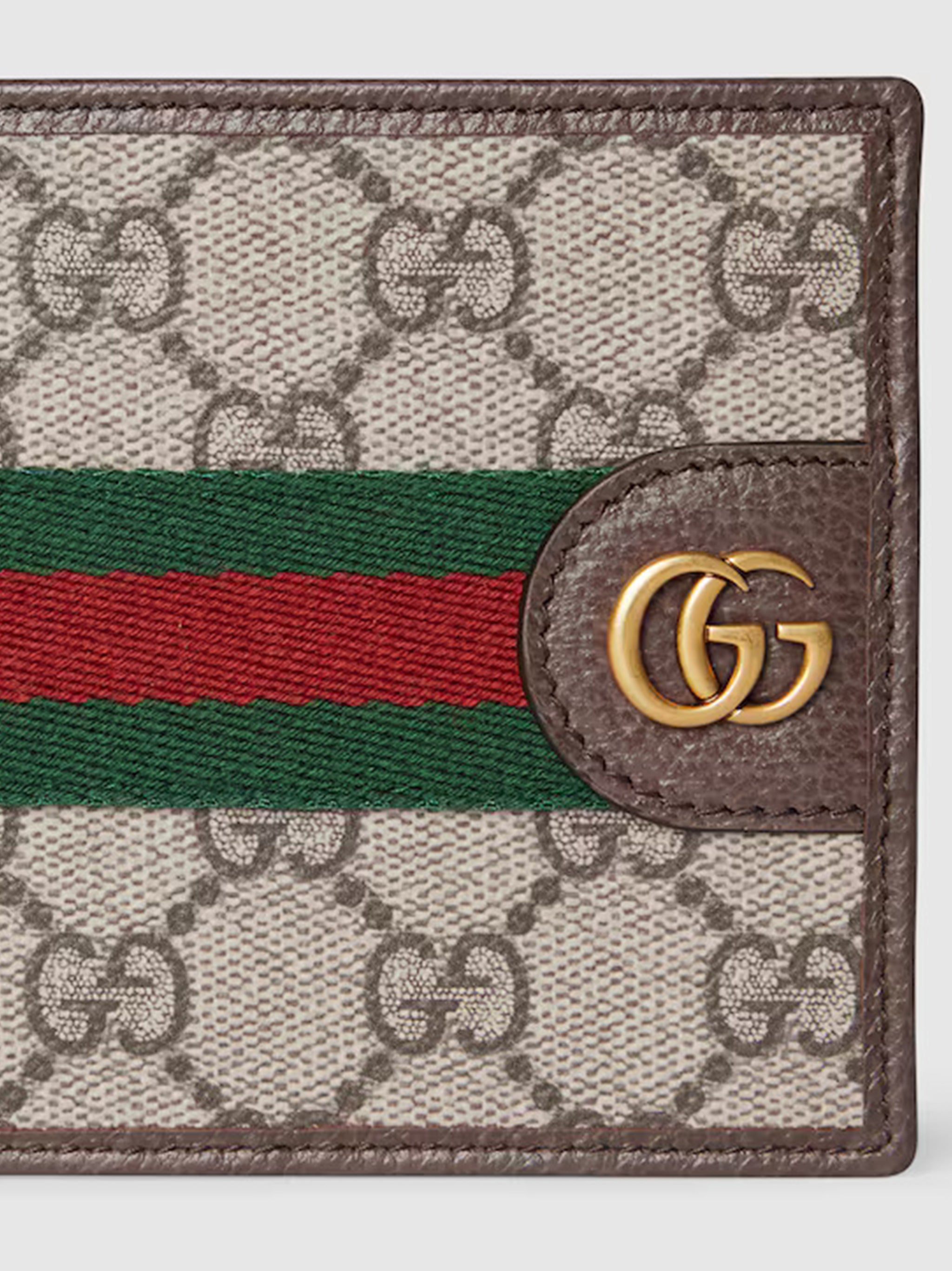 Beige GG Icon Striped Canvas Wallet