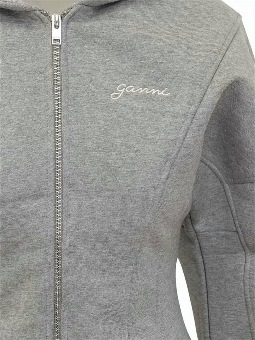 Fitted Grey Organic Cotton Hoodie With Structured Paneling