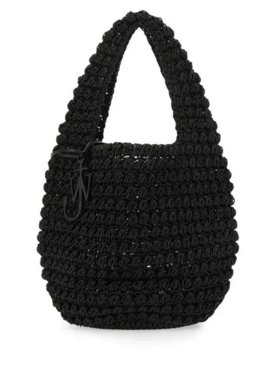Woven Black Calfskin Leather Shoulder Bag With Handcrafted Aesthetic