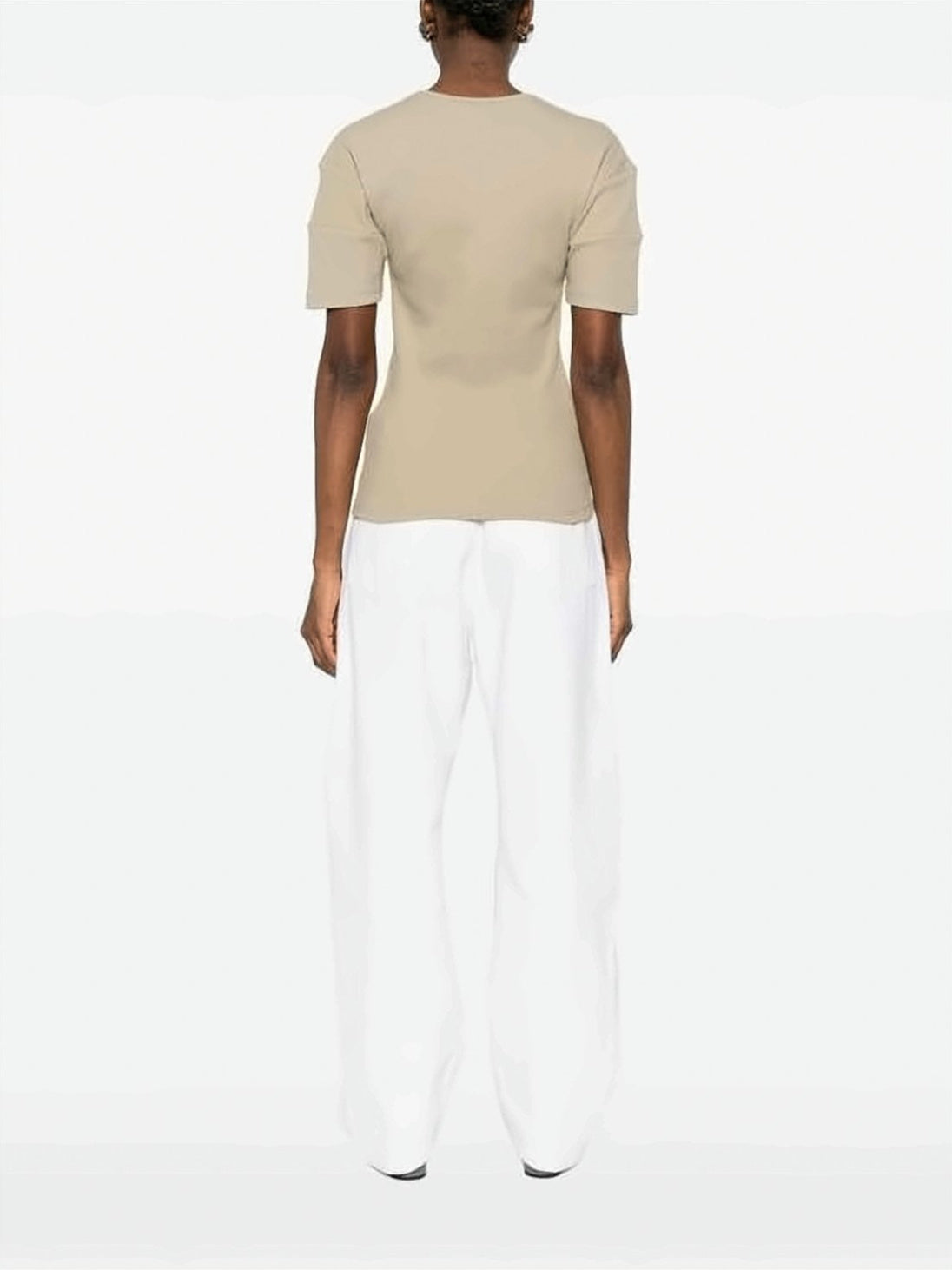 Ribbed Knit Short-Sleeved Top with Buttoned Placket