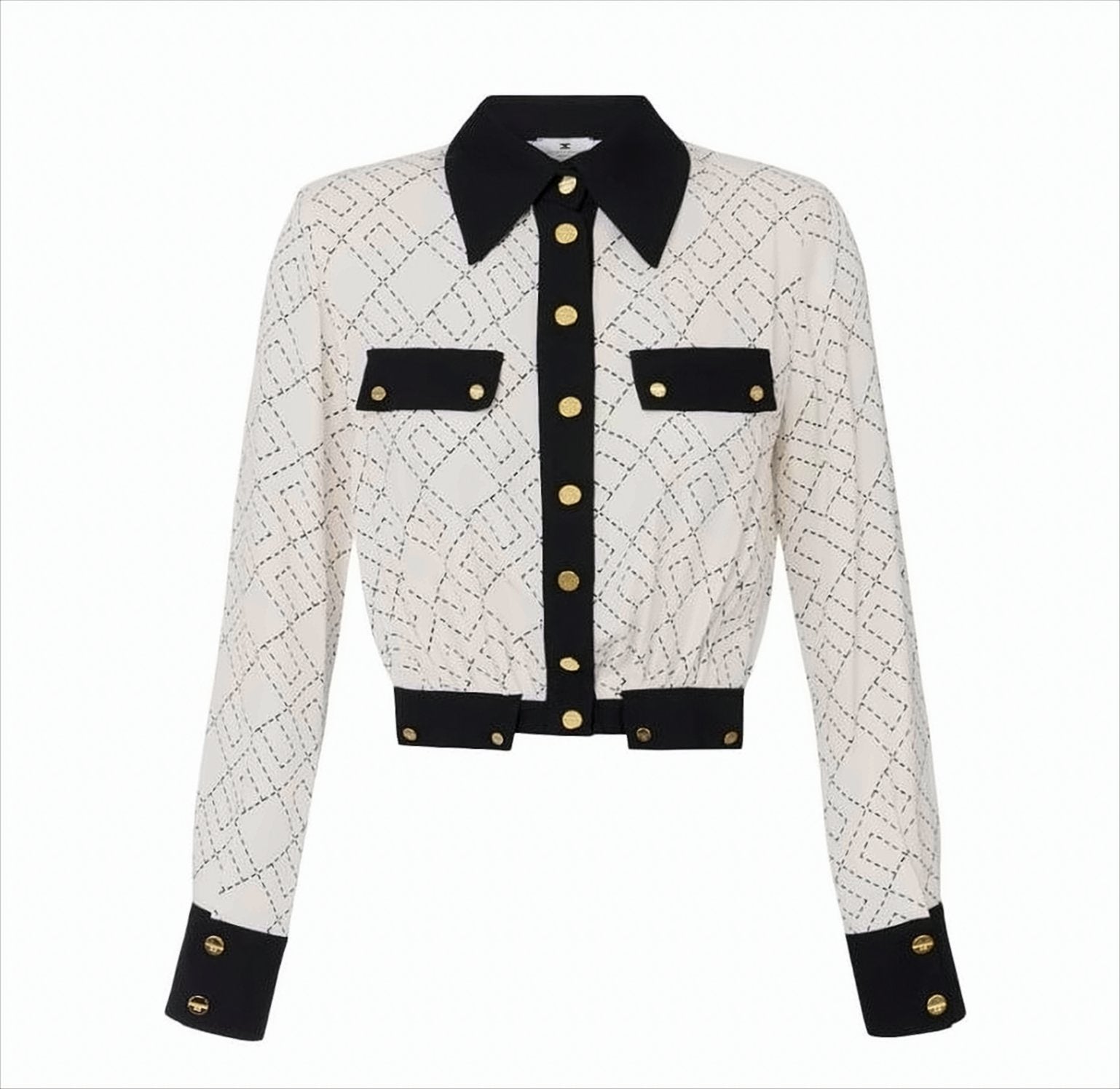 Two-Tone Cropped Georgette Shirt With Applique Detailing