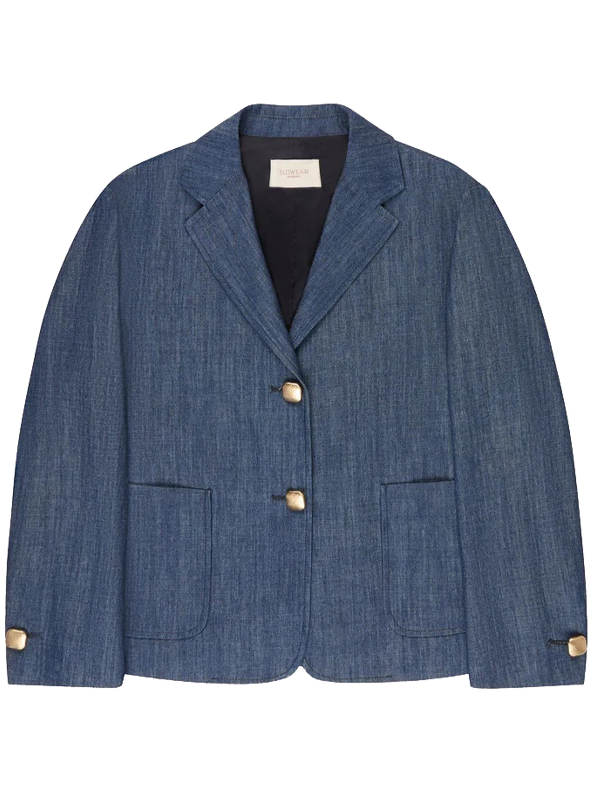 Black Cropped Denim Jacket With Notched Lapels