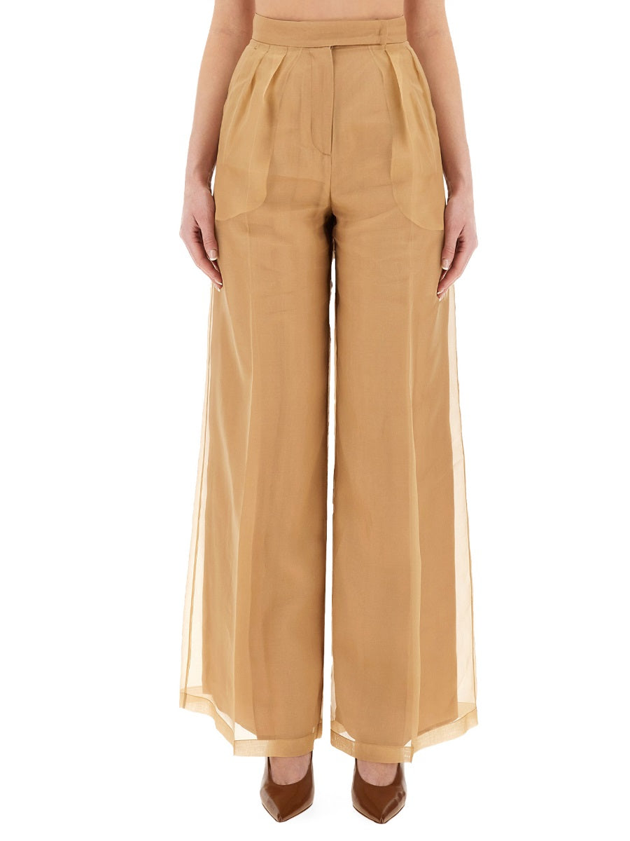 Silk Wide-Leg Pants With High Waist And Pleated Design