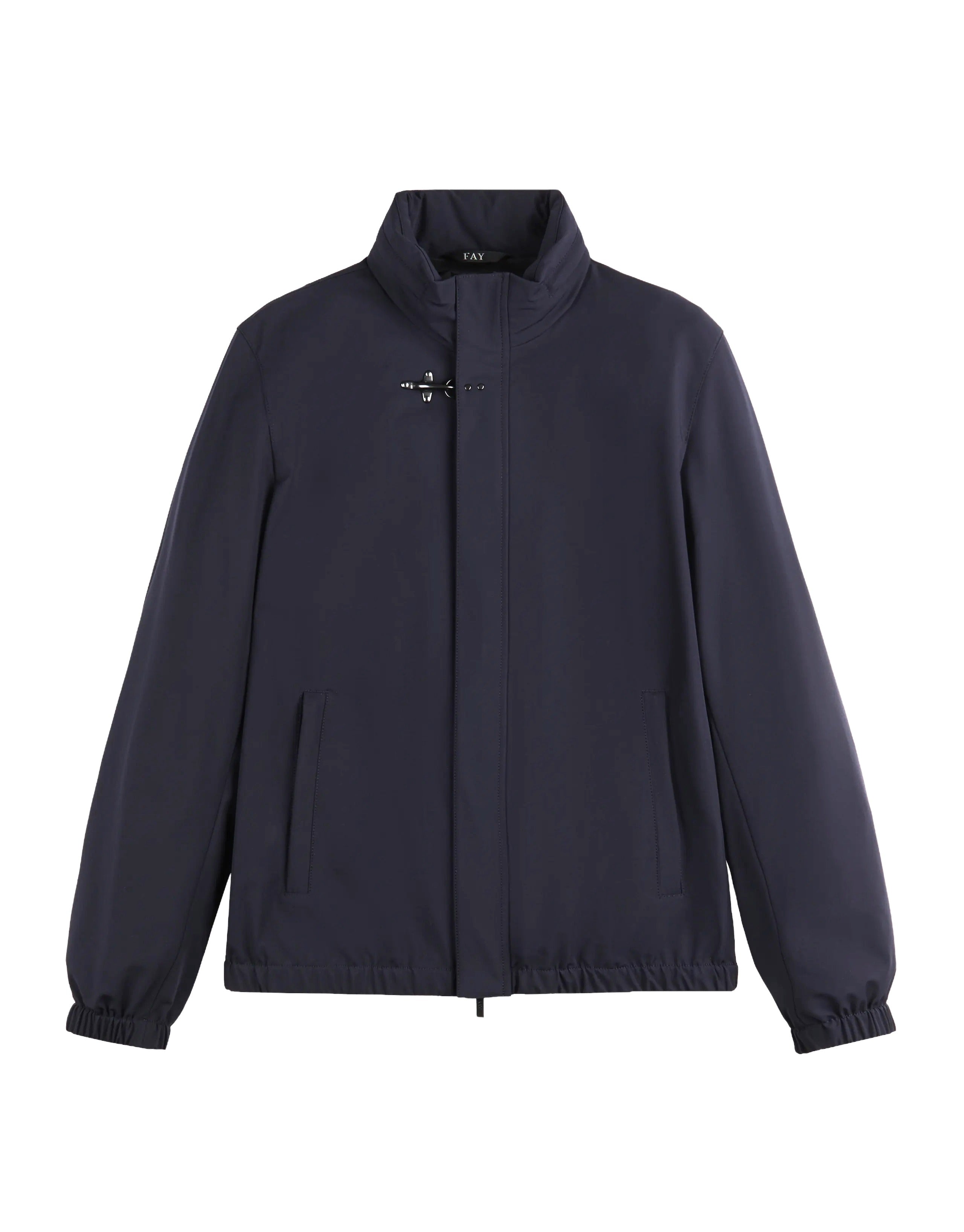 Versatile Navy Stretch Jacket with Leather Accents