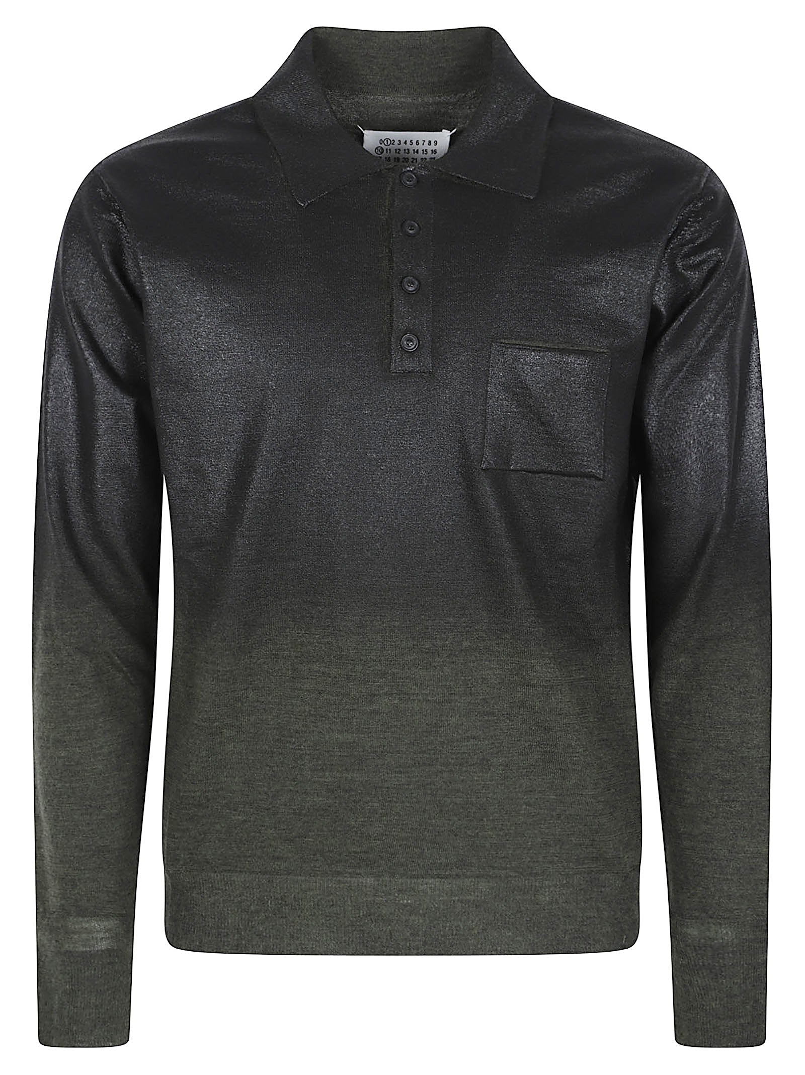 Dark Green Wool-Blend Fabric Long-Sleeved Polo Shirt