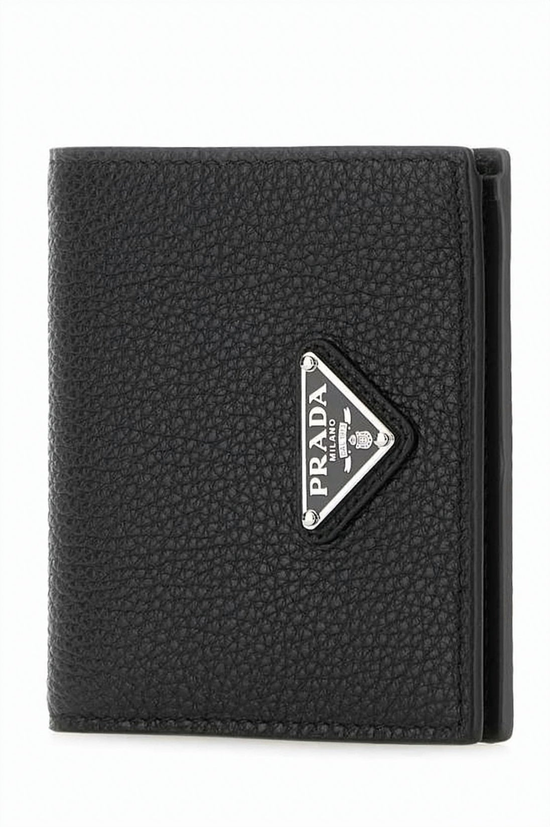 Textured Calf Leather Bifold Wallet with Triangular Logo