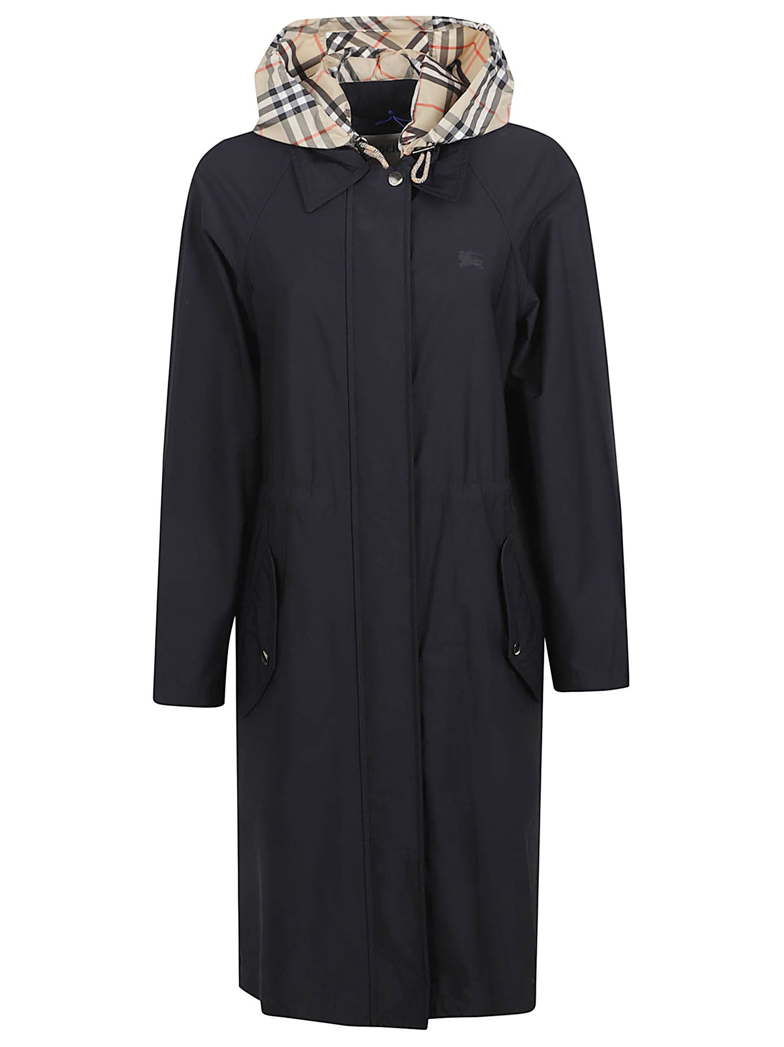 Nylon Stretch Parka with Equestrian Knight Print and Detachable Hood