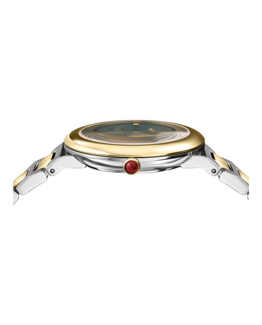 Two-Tone Bracelet Watch With Green Guilloche Dial