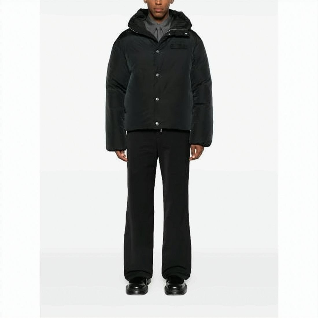 Boxy Black Padded Jacket with High Collar