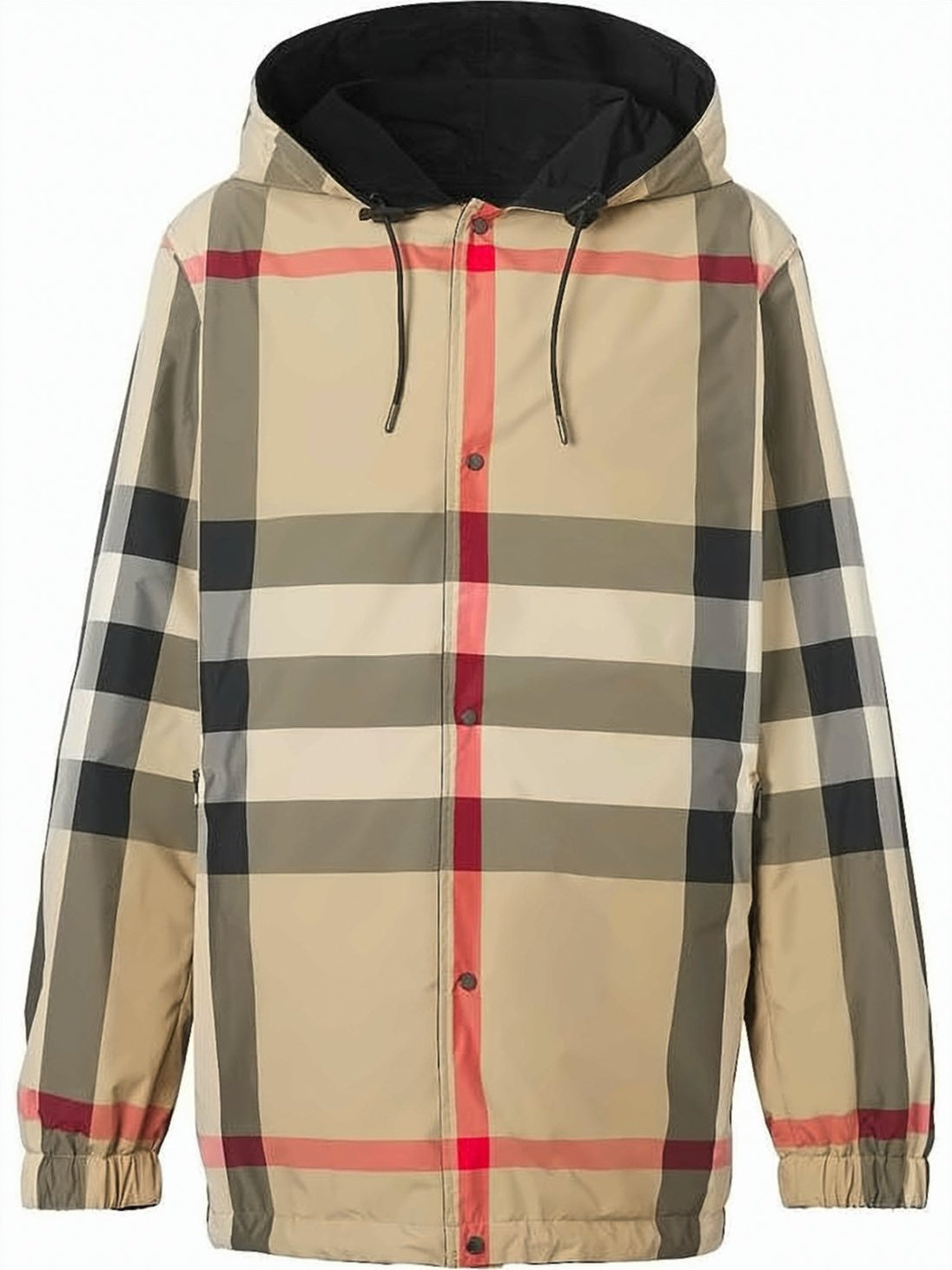 Reversible Hooded Short Jacket with Classic Check and Solid Design