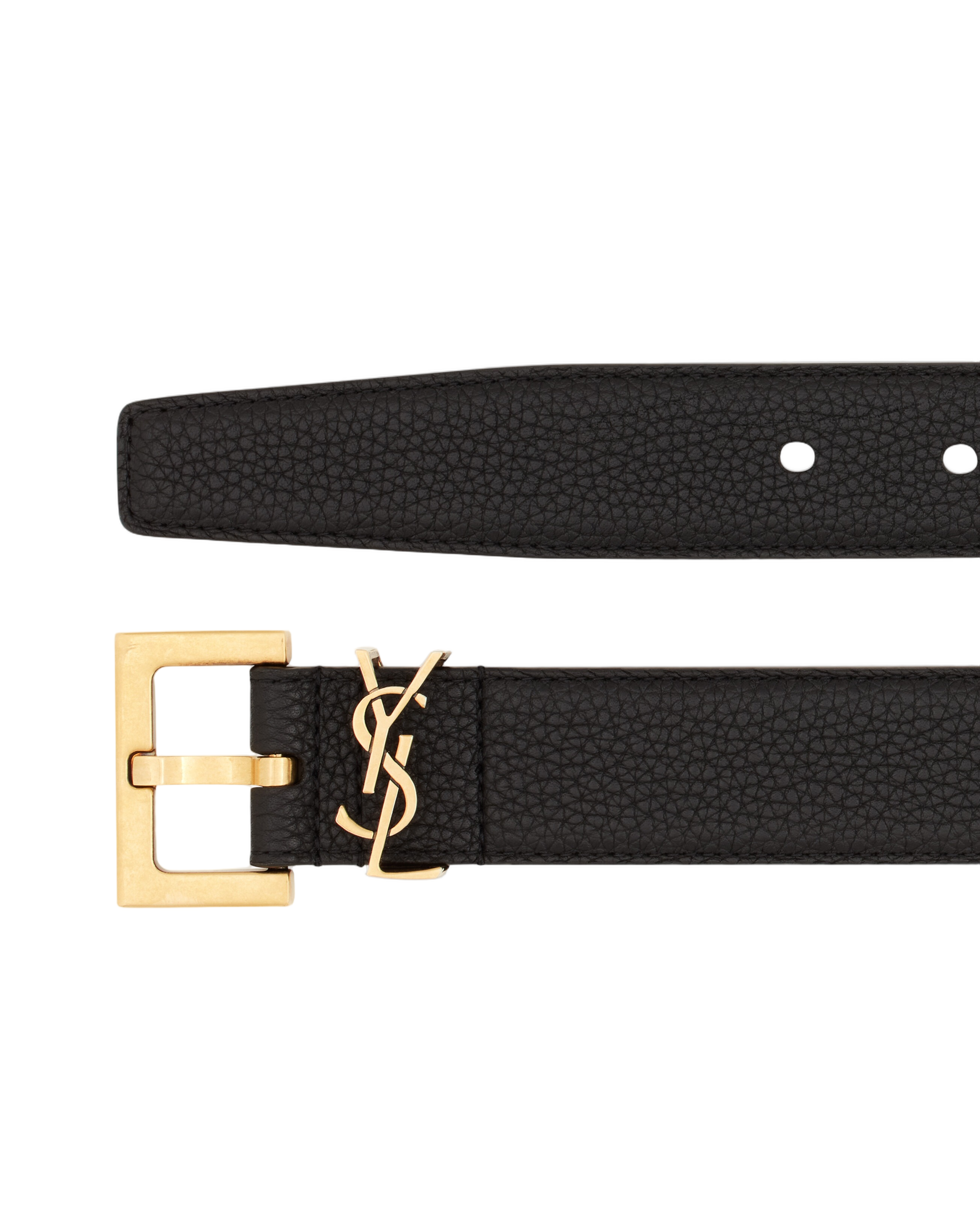 Textured Leather Belt With Gold Buckle