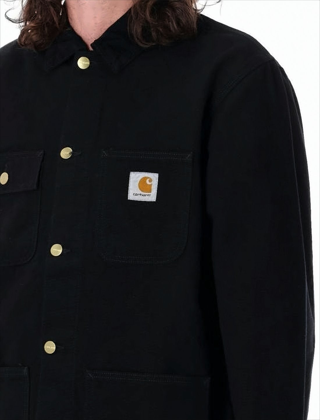 Black Cotton Jacket with Classic Collar