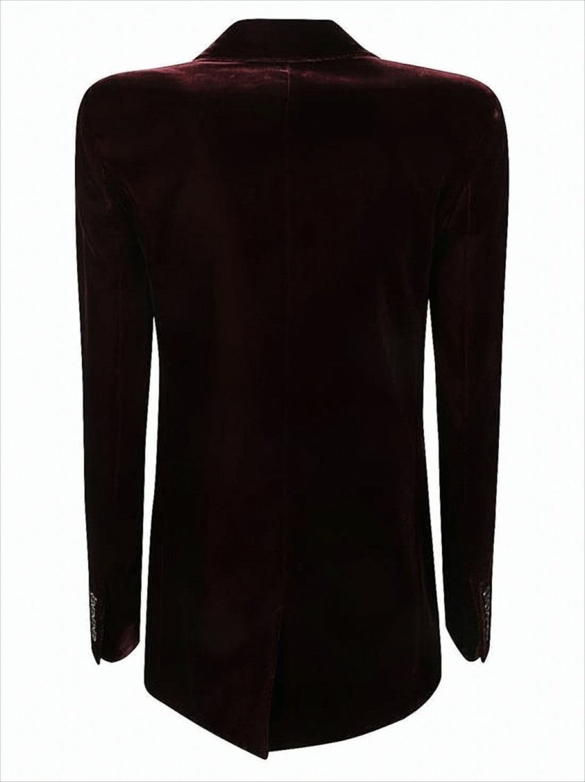 Double-Breasted Velvet Suit Jacket with Structured Lapels