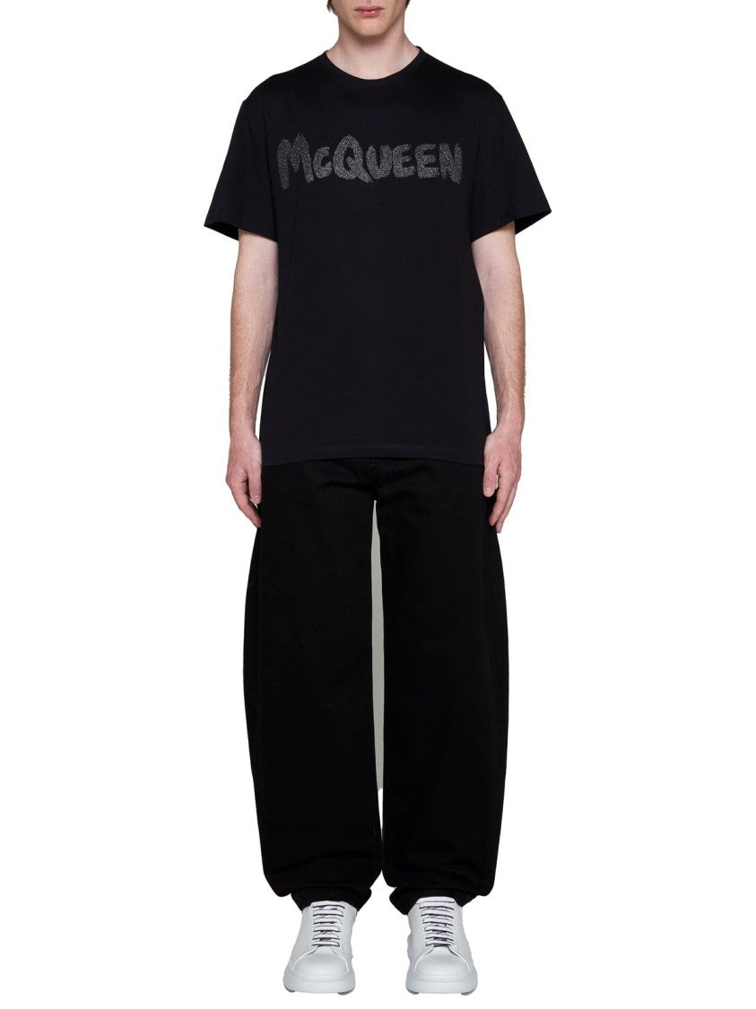 Distressed Graphic Black T-Shirt with Classic Crew Neckline