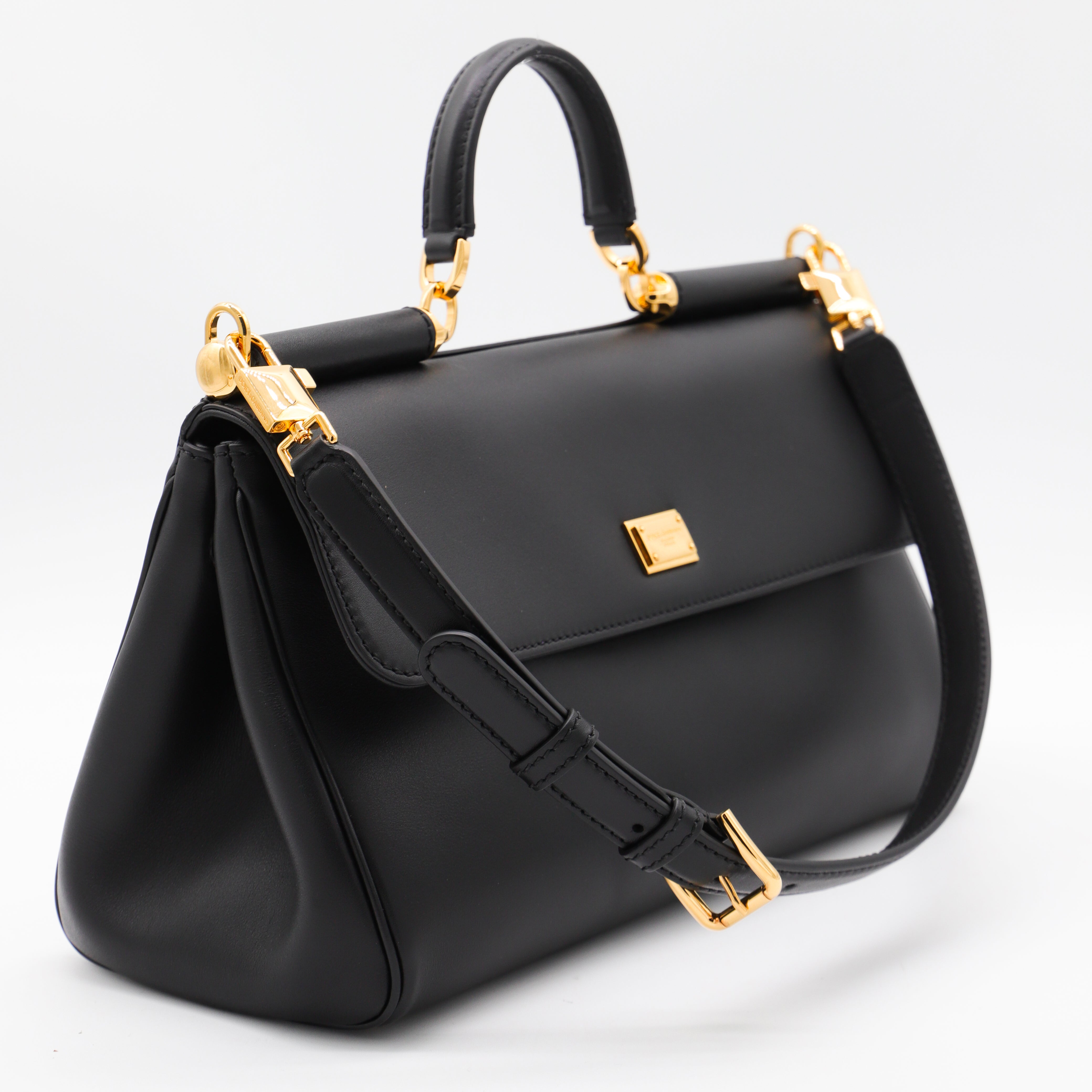 Black Leather My Sicily East West Top Handle Bag