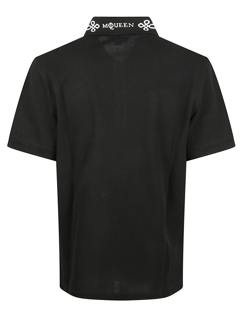 Black T-Shirt With Stripe Detail And Button Fastening