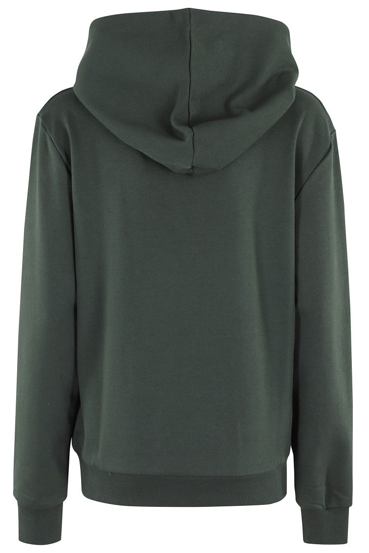 Relaxed-Fit Green Hoodie With Velvet Logo Detail