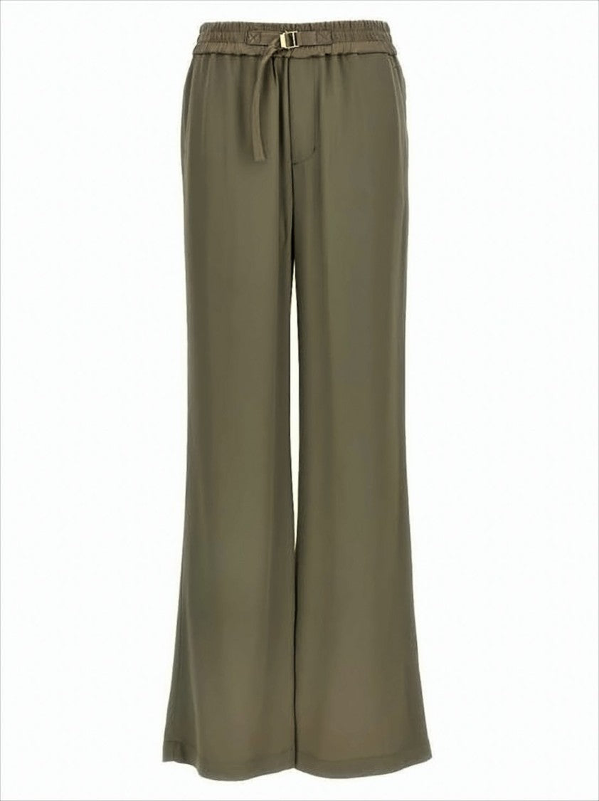 Wide-Leg Brown Pants With Adjustable Buckle Detail