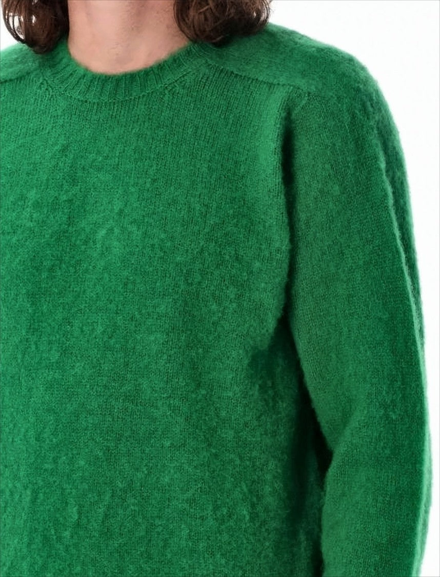 Solid Green Wool Sweater With Classic Crew Neckline