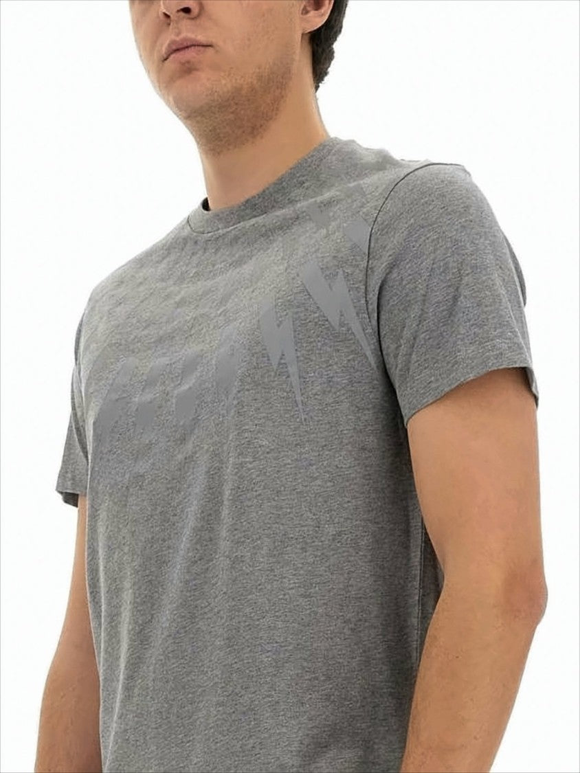 Short-Sleeve Grey T-Shirt With Lightning Bolt Motif