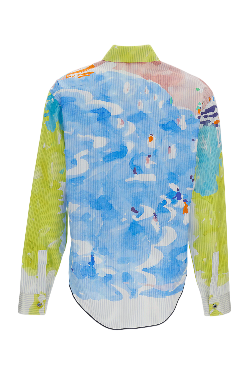 Cropped Long-Sleeved Cotton Shirt with Watercolor-Style Print