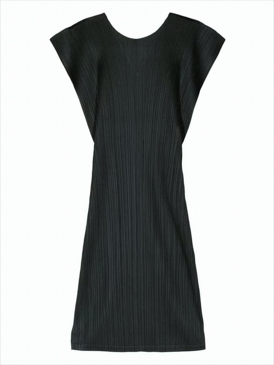 Pleated Black Midi Dress with V-Neckline