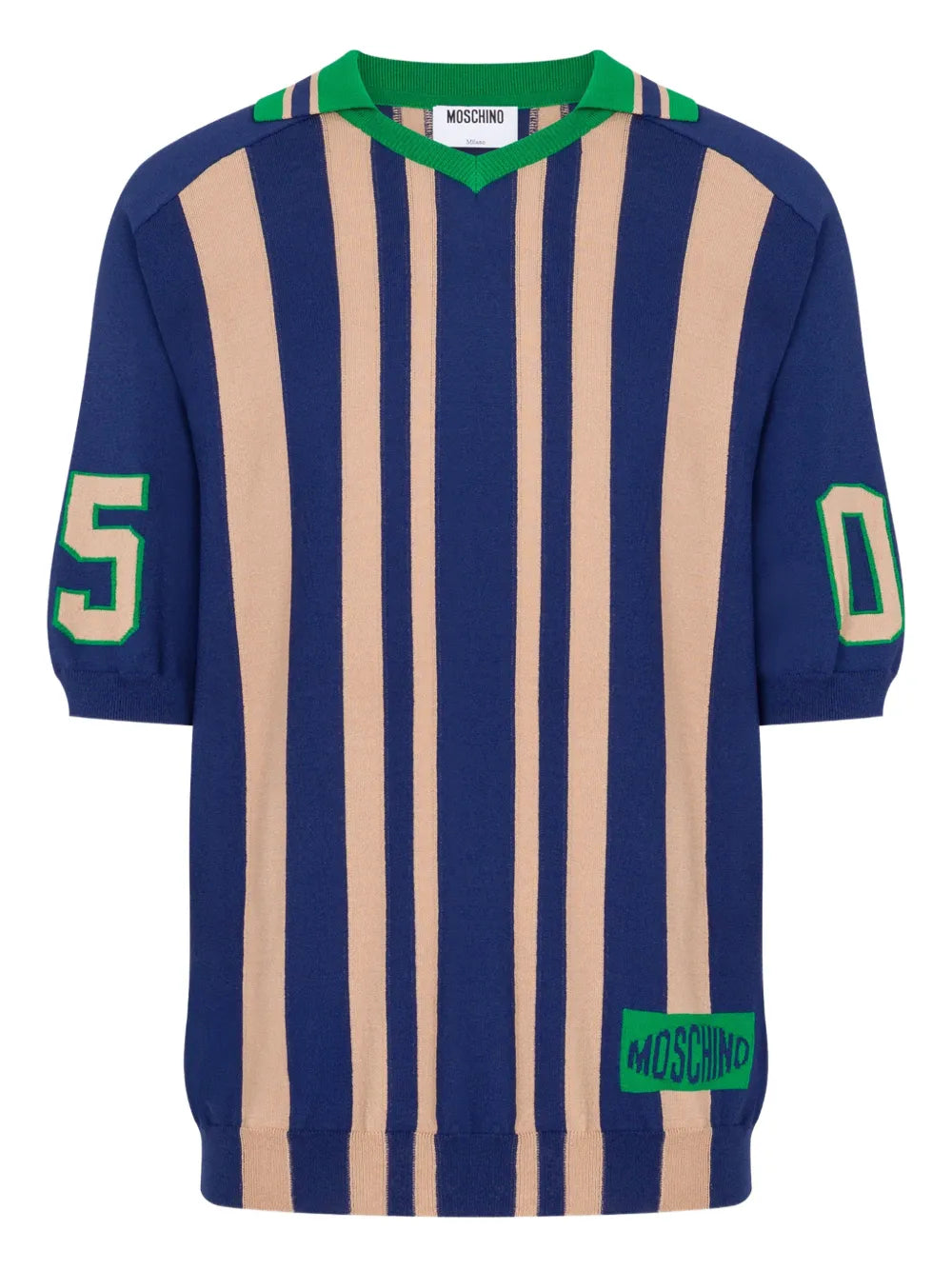Short-Sleeve Knit Top With Bold Vertical Stripes
