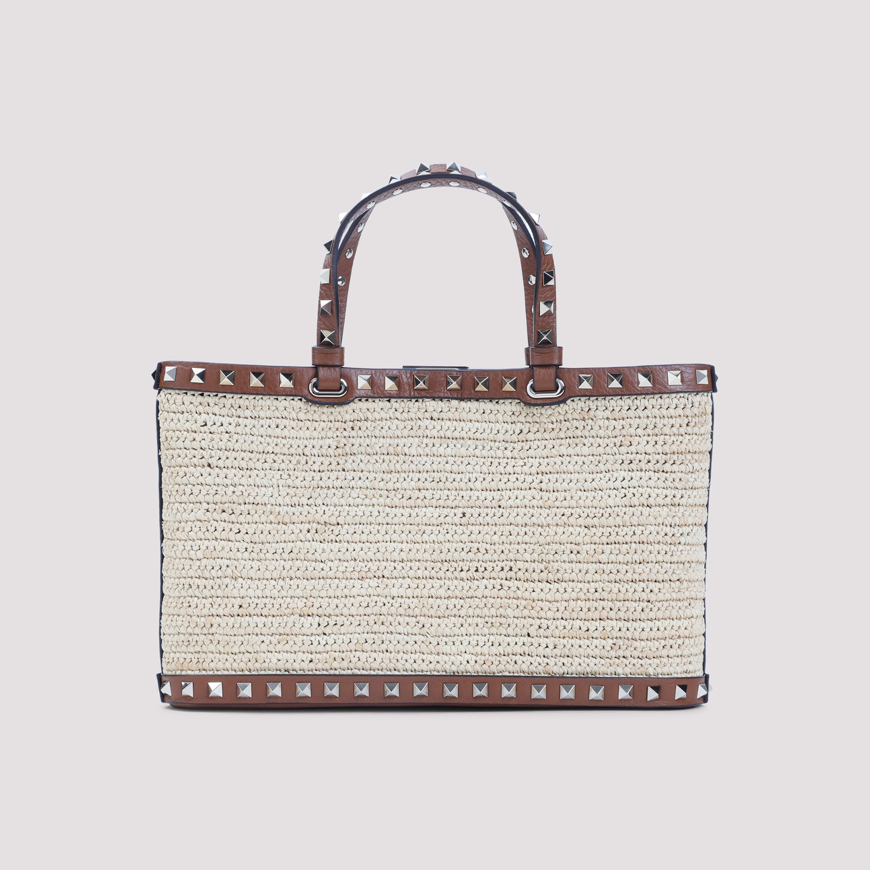 Woven Straw Tote Bag With Leather Trim